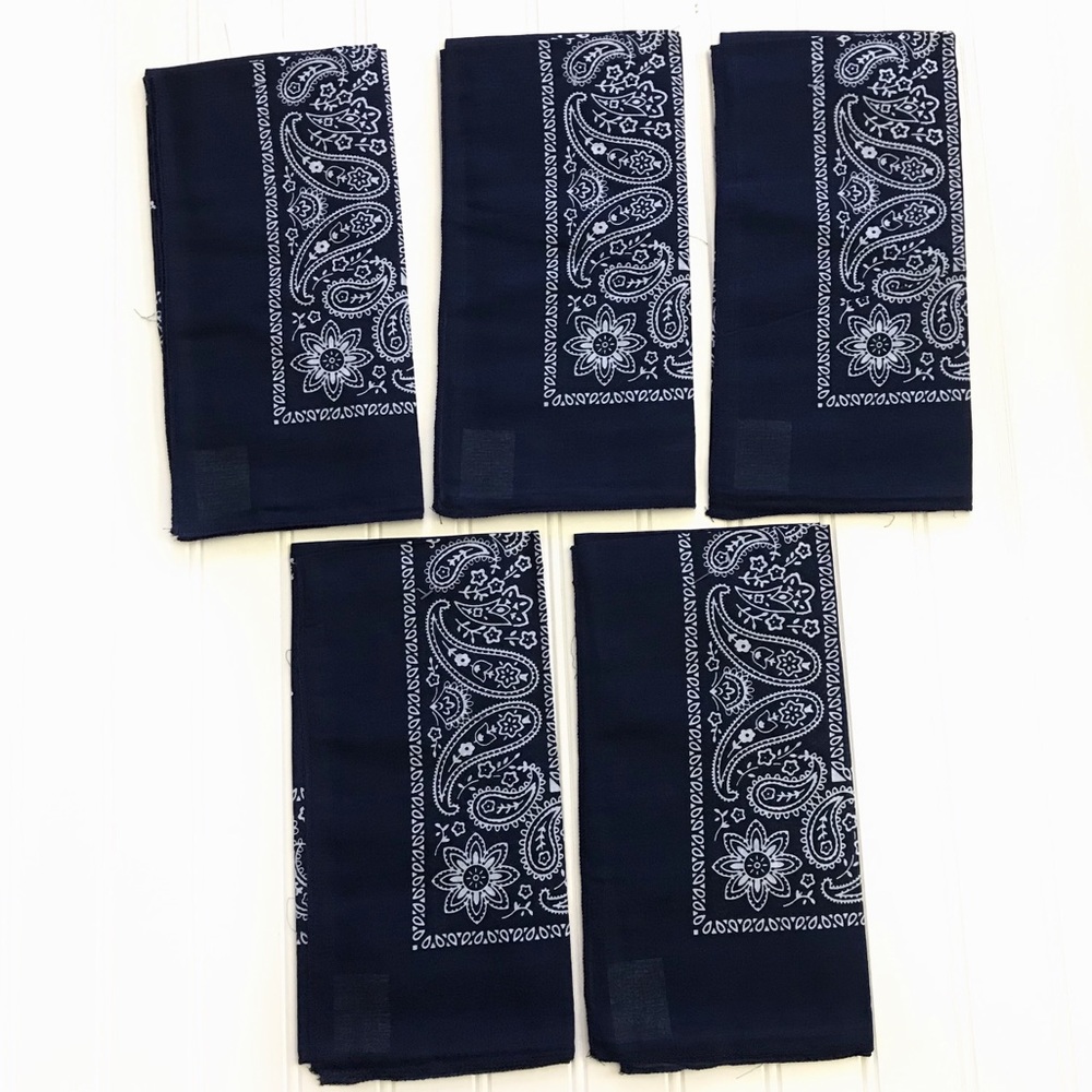NEW! Bundle of 5 Paisley Print Navy Bandana